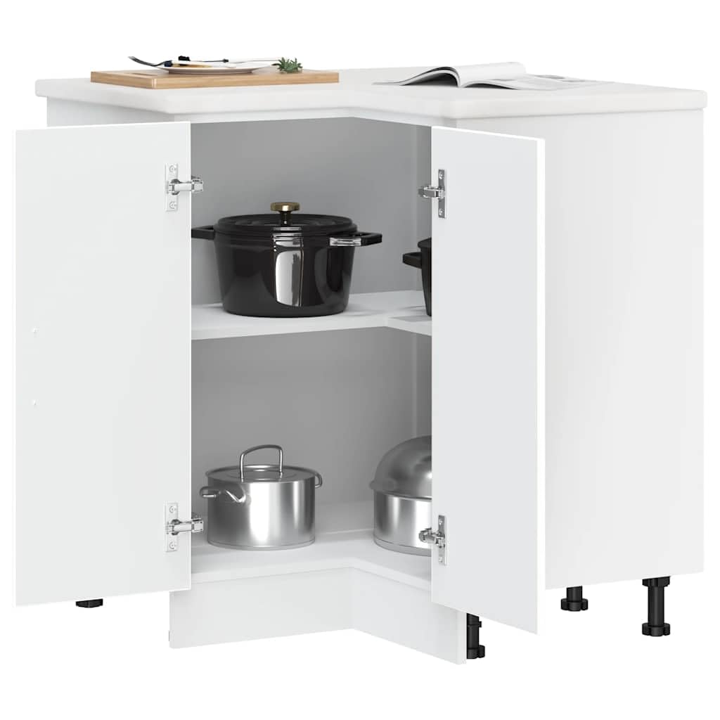 Armoire D'angle De Cuisine Porto - Blanc, Bois Ingénierie, 75.5x75.5x81.5 Cm, Pieds Réglables, Rangement Spacieux