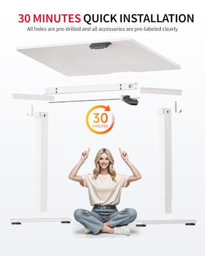 Image of Okin Standing Desk Electric Adjustable Computer Whole Piece Stand up Desk Office Gaming Home Office Memory Desks 48x24 inches White