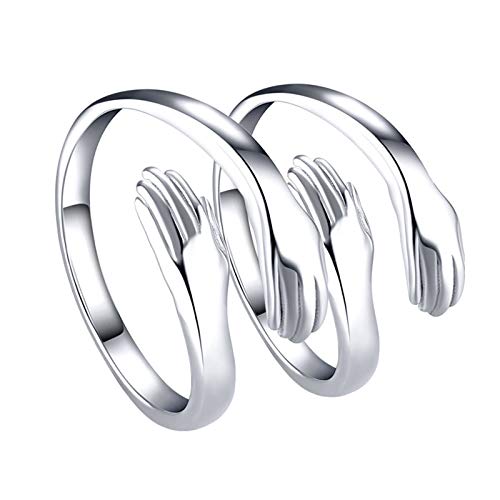 BAULMD Silber Einstellbar Finger Ring, Liebes Umarmung Umarmungsring mit Hände Paar Ring, Damen Schmuck Silber 925 Verstellbar Romantischer Love Hugging Ringe (Silber) Cover