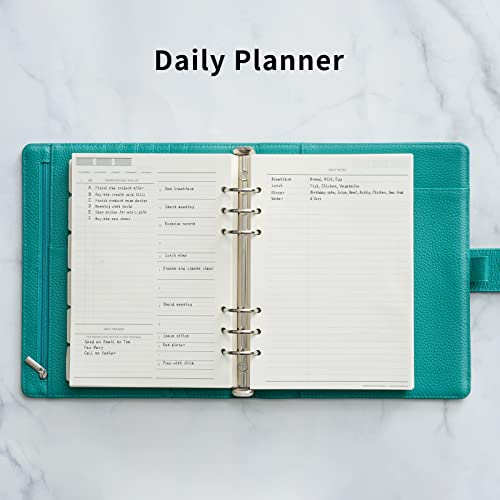Nekmit Genuine Leather Planner, Undated Monthly & Daily Refillable Deluxe Leather Appointment Planner, A5 6 Ring Binder Organizer, Comes With A5 6-Ring Insert Papers, Green #TOP4