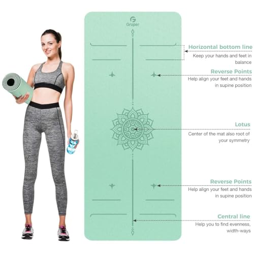 Yoga Mat Non Slip TPE Thick Yoga Mat with Alignment Mark, Large Size 72"L x 32"W x 0.32"Th or 0.24"Th, Anti-Tear Exercise & Fitness Mat for Yoga, Pilates & Floor Workouts (Green Black, Thickness-8mm) by Gruper - Image 2