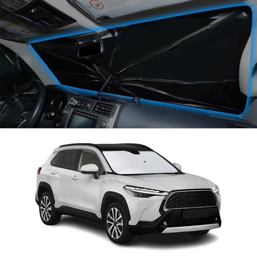 Image of Windshield Sun Shade Umbrella for 2022-2026 Corolla Cross Toyota | Full covered for windshield, Block UV Rays, Heat Reduction, Easy to install, Durable & Fold Up Small