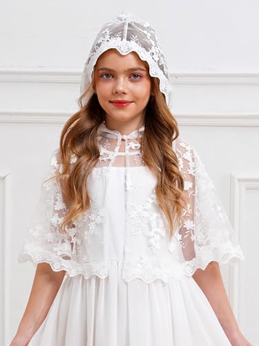 Sywiyi Flower Girl Lace Hooded Cape Wedding Shawls Wrap Bridal Bridesmaid Shrug Bolero Cape Shoulder Covers Up2