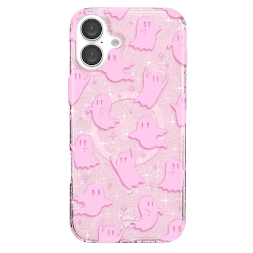 VELVET CAVIAR for iPhone 16 Plus Case Halloween Ghost - Compatible with MagSafe [16ft Drop Tested] - Ghosted Pink Glitter