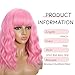 Sebast Pastel Bob Wigs with Bangs for Women Loose Wavy Wig Pastel Wavy Shoulder Length Bob Synthetic Cosplay Wig for Girl Colorful Costume Wigs (Pink)