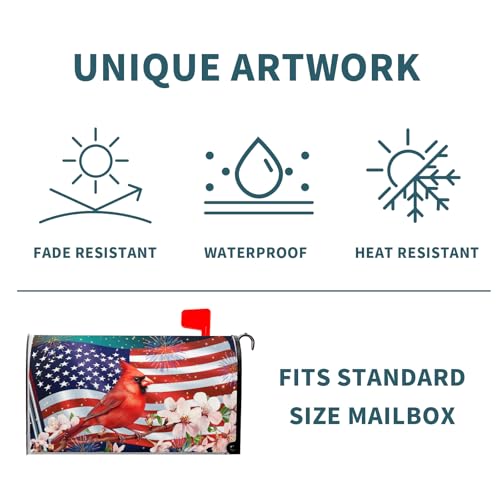 Image of July 4th America Flag Patriotic Mailbox Covers Magnetic Standard Size 21 inchx18 inch Summer Floral Bird Mail Box Wraps USA Memorial Day Post Letter Box Covers Home Garden Yard Decor for Independece Day