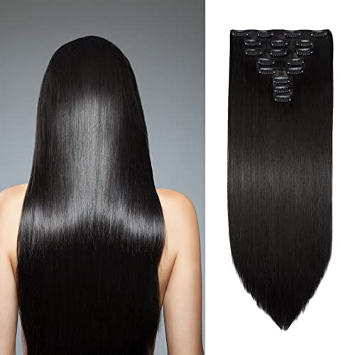 Extensiones de Clip de Pelo Extensiones de Cabello Sintetico Liso Postizo 8 Piezas 60cm Natural Largo, Marron oscuro