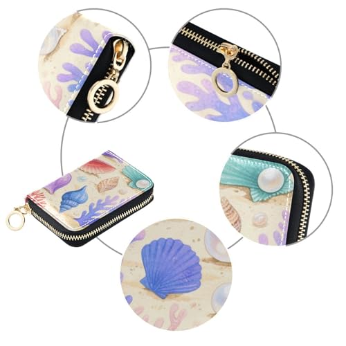 under Water Animal Shell Coral Colorful leather credit card wallet for men with Cion Purse RFID Blocking credit card holder for men with zipper3