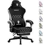 Dowinx Fabric Gaming Chair, Ergonomic Computer Chair with Footrest and Pocket Spring Cushion, Height Adjustable Video Gamer Chair with Lumbar Support for Adults, Black