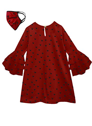 Image of A.T.U.N. (ALL THINGS UBER NICE) Girls Polka Dot Cotton Ruffle Sleeve Knee Length Casual Dress with Mask