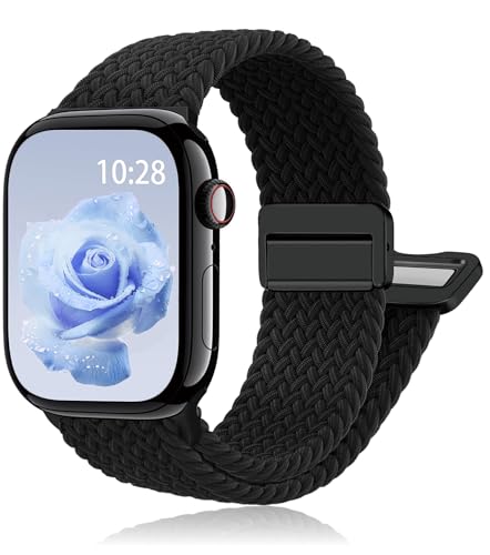 Magnetic Braided Stretchy Loop - Compatible with Apple Watch Band 42mm 46mm 40mm 41mm 44mm 45mm 38mm Ultra/2 49mm Women Men,Elastic Woven Fabric Nylon Strap for iWatch Ultra Series 10 9 8 7 6 5 4 3 SE