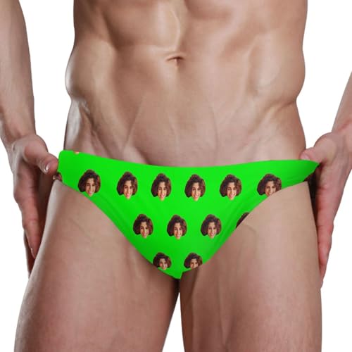 Custom Face Med Spring Green Swim Briefs for Men Swimsuit Bikini Swimwear S4