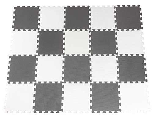 Preisvergleich Produktbild Happykiddoos Puzzlespielmatte. 20 Foam Matte. Spielmatte Schaumstoff Verriegelung Puzzle Kinderteppich. Gesamtgröße 150 x 120cm. Inkl. Aufbewahrungstasche(Keine Figur 20 Matte, Grau / weiß)