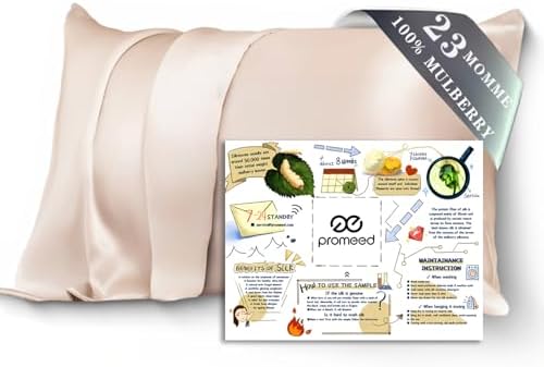 PROMEED 100% Mulberry Silk Pillowcase for Hair and Skin, Both Sides 23 Momme Grade 6A+ Silk Pillow Case with Hidden Zipper, 1400 TC, Soft &amp; Smooth (Standard 20"x26", Champagne)