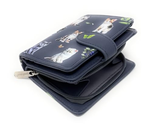 Shag Wear Kitten Garden Small Wallet for Women and Teen Girls Vegan Faux Leather Dark Grey 4.5"4