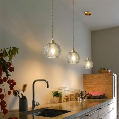 Lustre en verre vert moderne E27 avec cordon réglable luminaire 15cm pour cuisine - 4