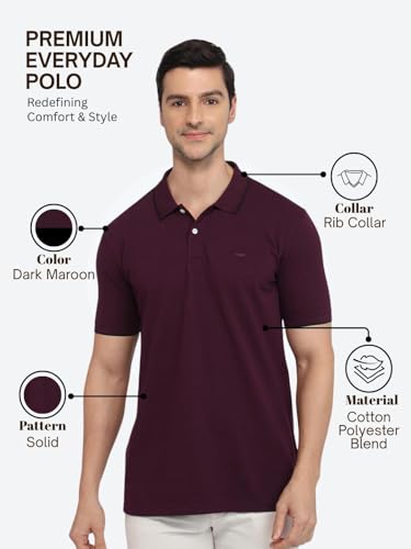 Image of Park Avenue Men Slim Fit Solid Pattern Cotton Polyester Blend Half Sleeve Polo Neck Casual T-Shirt