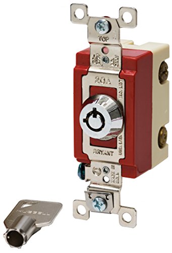 Bryant Electric 4901RKL Locking Type Switch, Barrel-Key, Single Pole, Industrial Specification Grade, Back and Side Wired, 20 Amp, 120/277V, Stainless Steel #1