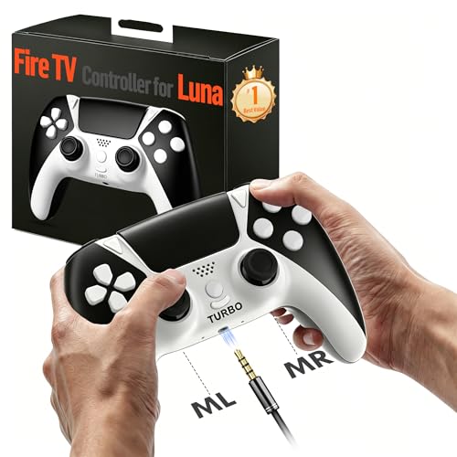 Game for Luna Controller,Wireless Remote Control for Fire Stick TV PC Tablet Steam Phone with Back Paddles Turbo,No Drift ALPS Joysticks,Gaming Cloud Bluetooth Controllers,Black White