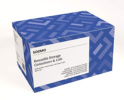 Amazon Brand - Solimo Plastic Food Storage Containers with Lids (20 Pack) - BPA-Free, Safe for Dishwasher, Microwave, Freezer - Variety Pack