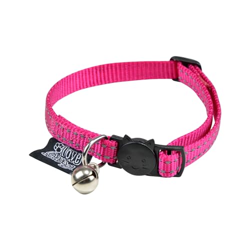 Love Story, Anti-Strangulation Collar with Bell Nylon 20>28 cm Reflective Pink