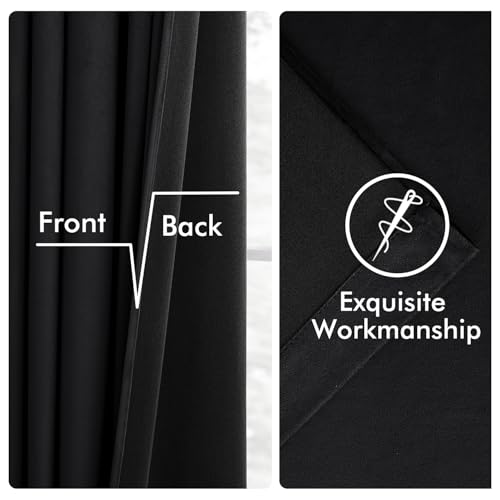 Image of MIULEE Velvet Curtains 50W x 96L 2 Panels Black Blackout Curtains | Luxury velvet fabric, pinch pleat design, back tab hooks, thermal insulated, blackout light blocking, for living room bedroom