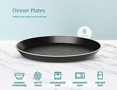 Kook Dinnerware Sets, Semi-Matte Stoneware, Dinner Plates, Salad Plates (Charcoal Black, 10 Inch) #TOP1