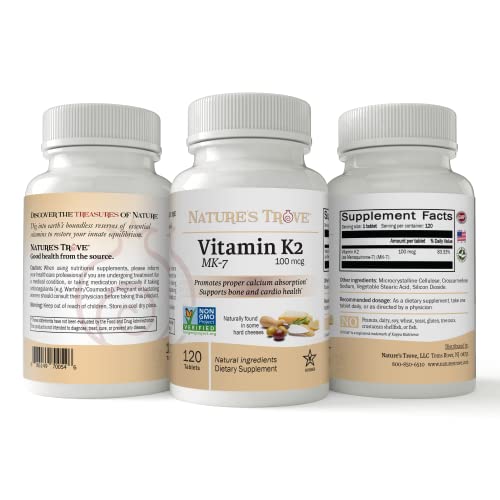 Nature's Trove Vitamin K2 Mk7 Supplement, 100Mcg, 120 Count, Vegan #TOP1