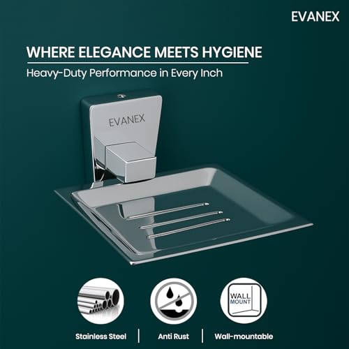 Image of EVANEX Soap Dish for Bathroom | 304 Grade Stainless Steel Soap Dish Tray | Wall Mounted Soap Holder with Drainage Slots | Corrosion Free Modern Design (Selvi)