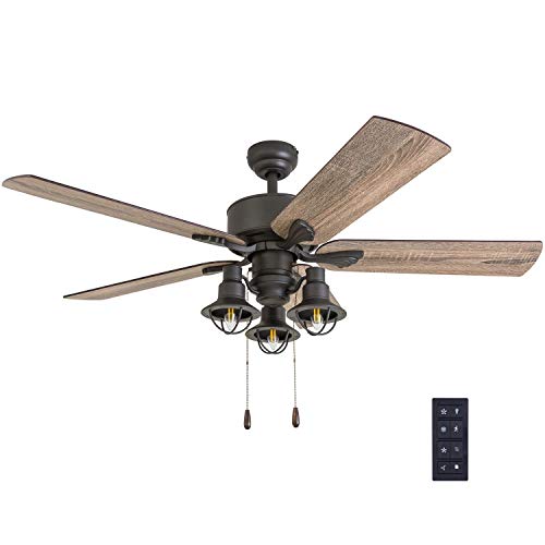 Prominence Home 50757-01 Sivan Farmhouse Ceiling Fan (3 Speed Remote), 52", Barnwood/Tumbleweed, Aged