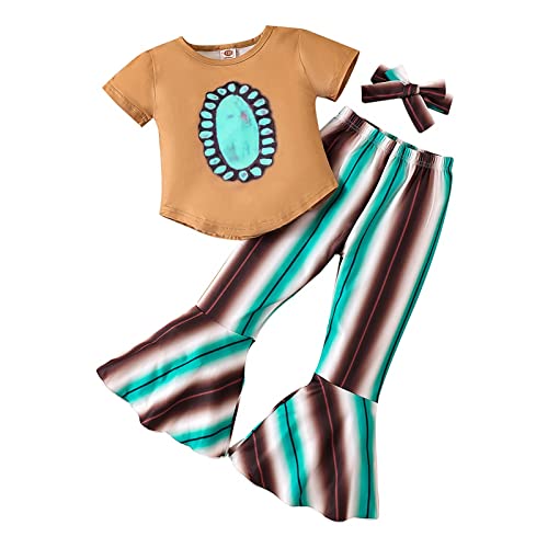 Conjunto para niñas de camiseta degradada y pantalones con rayas de dos piezas veraniego