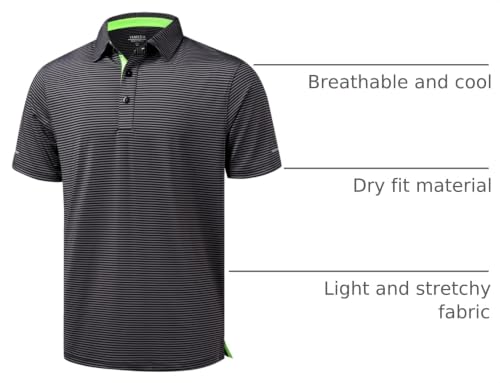 Image of Golf Shirts for Men - Dry Fit Moisture Wicking Short Sleeve Performance Sport Casual Striped Collared Mens Polo Shirt