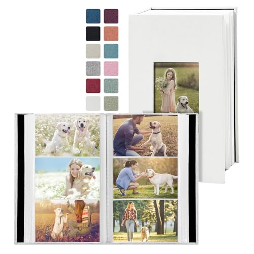 HENPISEN Photo Album 4x6 with 420 Pockets, Slip-in Picture Albums, Linen Cover Memory Book with Front Window, Black Page Vertical Photo Book for Wedding, Family, Anniversare, Baby, Vacation(White)