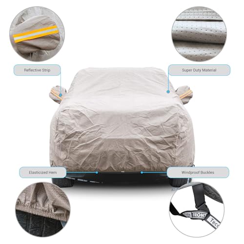 Image of Tecoom Thick Shell Super Breathable-Waterproof Windproof Snow Sun Rain UV Protective Outdoor All Weather SUV Car Cover Fit 191-205 inches SUV
