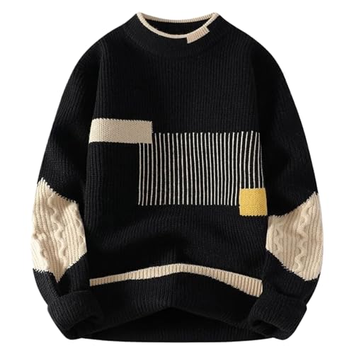 Men's Knitted Sweater Patchwork Knitting Pullovers Men Autumn Winter Daily Casual Warm Pullover Sweaters
