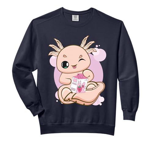 Pink Axolotl With Strawberry Milk Bubble Tea For Boba Lover Comfort Colors Adult Sweatshirt