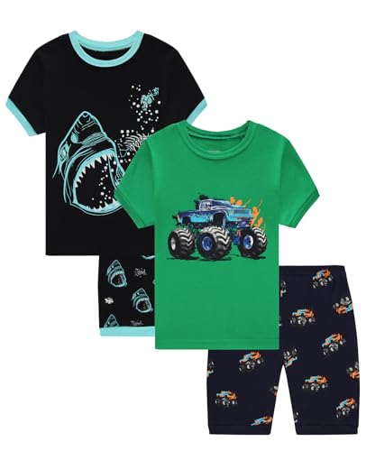Dolphin&Fish Little Boys Cotton Short Pajamas 4 Piece Summer Kids Clothes Children Toddler Pjs