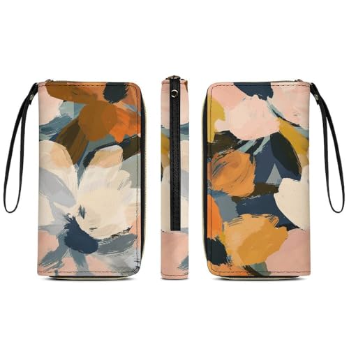 Womens Leather Wallets Warm Earth Tone Wallet for Women Large Capacity Card Phone Holder Ladies Purse with Wriststrap3