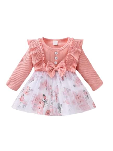 Image of Baby Girl Toddler Dress Full Sleeve Infant Casual Ruffle Print Clothing Dress| Festive /Wedding Dress| Birthday Fancy Dress | Girls Frock Dress|Net Fit and Flare Knee-Length Frock Dress