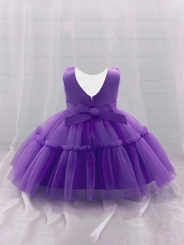 Image of Niren Enterprise Buggu Net Flared Ruffle Pattern Sleeveless Baby Girl's Knee Length Frock