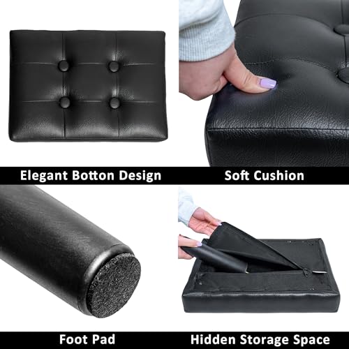 Image of CAROLMADE 15 inch Ottoman Foot Rest, PVC Small Ottoman Foot Stool with Legs Modern Footstool Ottomans for Living Room Entryway Office, Black