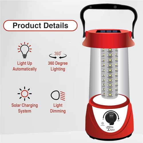 Image of Epyz Portable Solar Rechargeable Emergency Lantern with 60 LED Light | 360 Degree | 2400mAH Battery | Ideal for Hanging, Camping, Home, Indoor, Outdoor [White Light, Pack of 1]