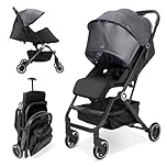 Wheelive Lightweight Baby Stroller for Airplane, Compact Travel Pushchair with Retractable Foot Cover & Reclining Backrest, One Hand Fold Stroller for Toddlers 0-36 Months