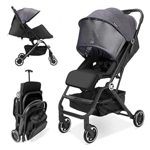 Lightweight Baby Stroller for Airplane, Compact Travel Pushchair with Retractable Foot Cover & Reclining Backrest, One Hand Fold Stroller for Toddlers 0-36 Months