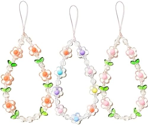 Aesthetic Phone Charm,Cute Digital Camera Wrist Strap,Beaded Flower Phone Wrist Strap for Bag Keychain Charm