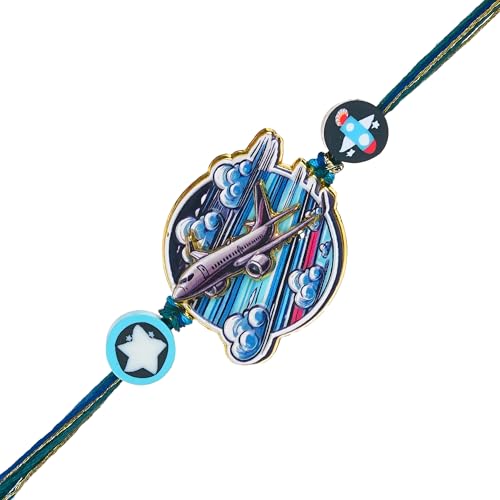 Image of eCraftIndia Aeroplane Design Rakhi for Kids Girls Boys with Best Bro Ever Fridge Magnet | Raksha Bandhan Fridge Magnet Kids Rakhi for Brother Bhaiya Bhai | Roli Chawal Pack