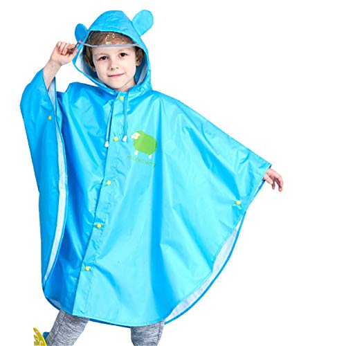 Formesy Niño Chubasquero Impermeable Poncho Chaqueta Lluvia - Capa Capelina de Lluvia Ropa Encapuchado para Escolar Bicicleta Viajar Deportes(Sombrero con Tapa Transparente) (Azul, L)