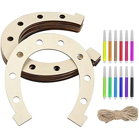 Pack of 12 Large Size Wooden Discs Horseshoe Shape Unfinished Wood Cutouts Craft with Watercolour Pen, DIY Decoration for Birthday Decoration Party Weddings Baby Showers and Wreath Decorations Cover