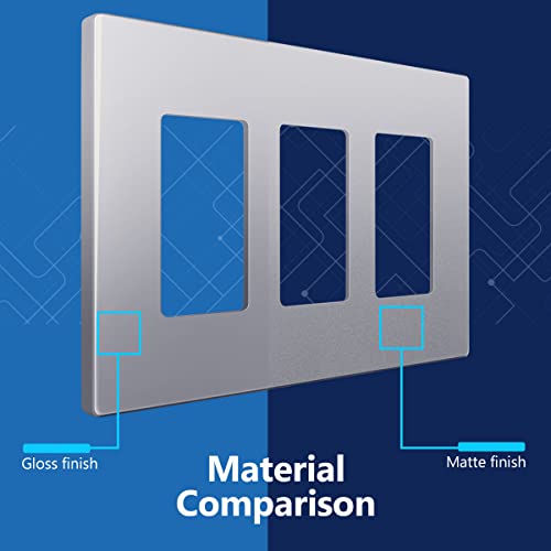 Image of LIDER Decorator Switch Cover, Screwless Wall Plate, Mid-Size 3-Gang 4.88 inch x 6.77 inch, LSWP-33M-SV, UL Listed, Thermoplastic, Matte Silver, 1-Pack
