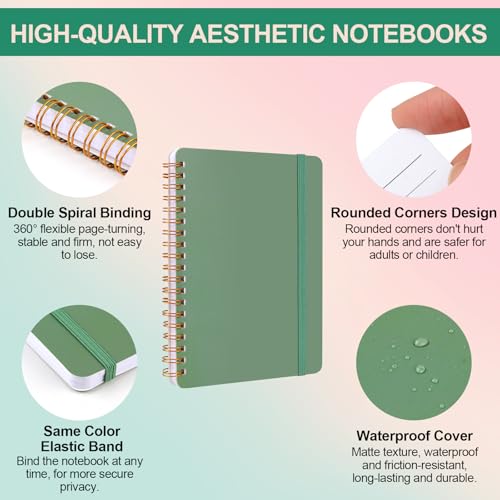 Utron 3 PCS Small Spiral Notebook 5x7, Notebooks for Note Taking, Morandi Spiral Journal Notebook, Work Notebook Small Notebooks 5x7 with Strap, Cute Notebooks for Women 70 Sheets/Note Books